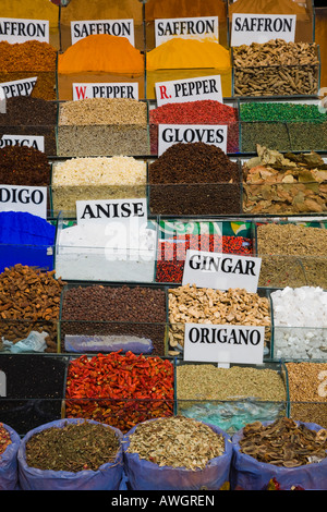 Différentes épices, herbes et plantes aromatiques à vendre à souk égyptien Banque D'Images