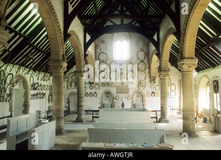 Château d'Oakham Rutland intérieur collection de fers à Leicestershire architecture romane normande histoire arcades historiques Banque D'Images