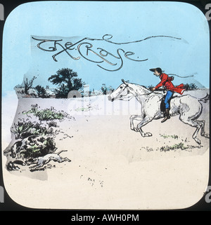 Jours avec Sir Roger de Coverley. Cartoon diapositive d'origine pour lanterne magique, de la série intitulé. White Horse gallop gallopping Banque D'Images