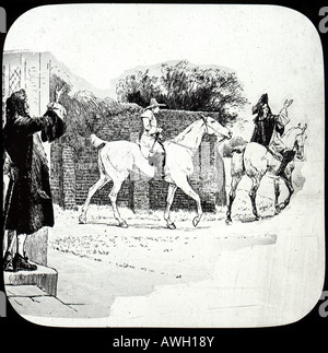 Jours avec Sir Roger de Coverley. Cartoon diapositive d'origine pour lanterne magique, de la série intitulé. horse rider noir et blanc Banque D'Images