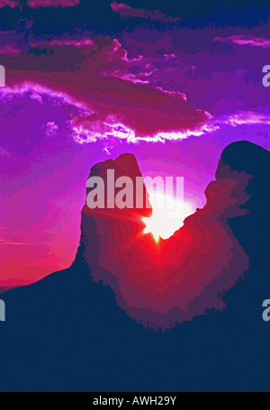 Un rendu artistique image de la 'rock' pays du sud de l'Utah, USA au coucher du soleil. Il a l'air d'une bonne pièce d'art mural. Banque D'Images