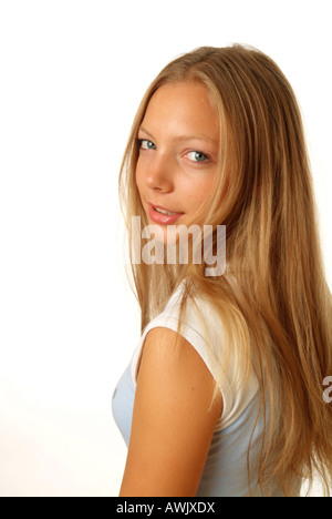 Jeune femme blonde. Adolescent. Jeune fille. En souriant. Banque D'Images