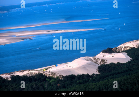 Vue aérienne de la dune de sable, Dune du Pilat, le bassin d''Arcachon, Gironde, France Banque D'Images