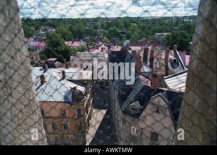 Vue depuis le clocher de l'église de la vieille ville de Riga, Lettonie Banque D'Images