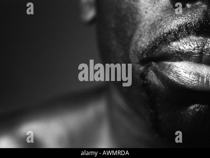 La bouche de l'homme, Close up, noir et blanc. Banque D'Images