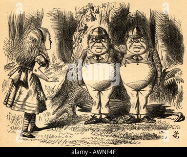 Alice avec Tweedledum et Bonnet Banque D'Images