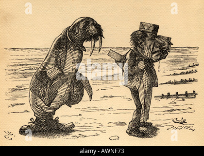 Le morse et le charpentier. Illustration par Sir John Tenniel, 1820 - 1914. Dans le livre, à travers le miroir et ce qu'Alice y trouvent Banque D'Images