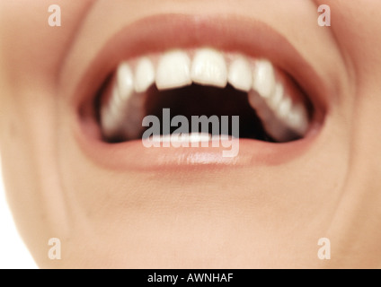 Close up of woman's smiling bouche ouverte. Banque D'Images