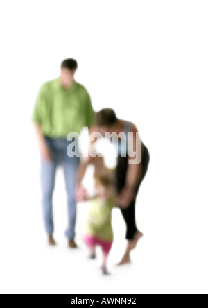 Silhouette de parents avec enfants, sur fond blanc, defocused Banque D'Images