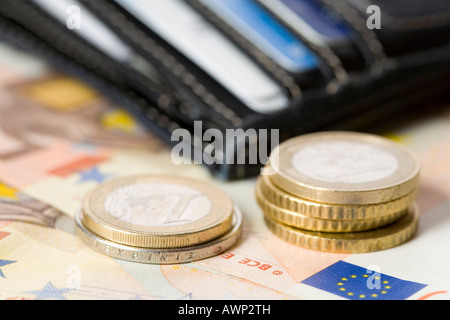 Porte-monnaie, pièces de monnaie, et en espèces (euros) Banque D'Images