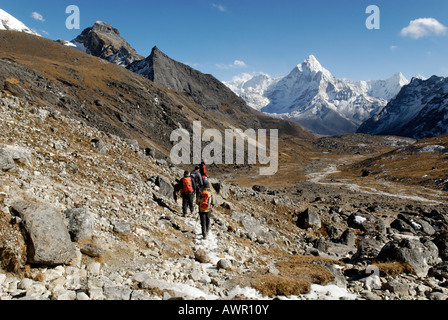 La vallée de Chola Khola avec l'Ama Dablam (6856), Khumbu Himal, parc national de Sagarmatha (Népal) Banque D'Images