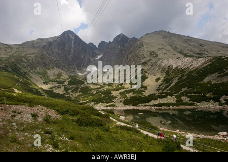 Vue du sommet de la montagne, 2634 oetít du Lomnický m, vu de Skalnaté pleso, Hautes Tatras, Slovaquie Banque D'Images