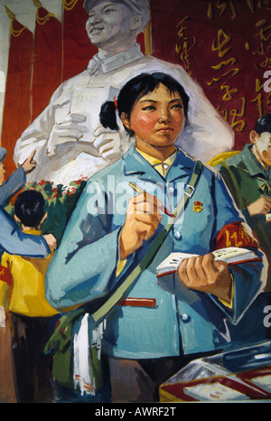 Shenyang Middle School Student en 1976 peinture de garde rouge en campagne pour apprendre de Lei Feng Banque D'Images