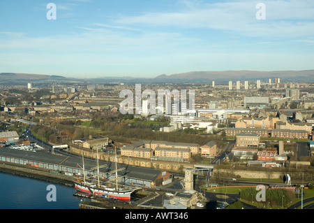 Vue d'Ariel glasgow montrant tall ship glenlee port de Glasgow Ecosse europe Banque D'Images