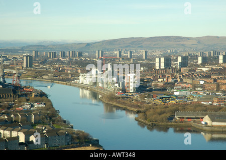 Ariel vue de la rivière Clyde et à l'ouest de l'Europe Ecosse Glasgow Banque D'Images