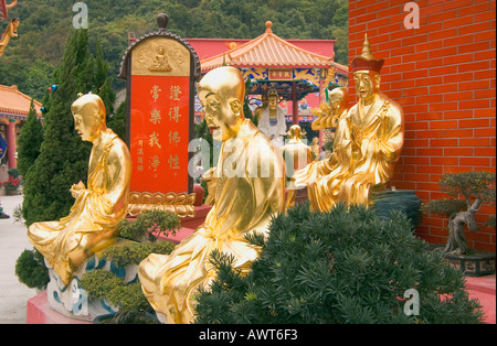 Dh dix mille bouddhas Monastery HONG KONG SHATIN statues de Bouddha Statue déesse d'or et du temple Banque D'Images