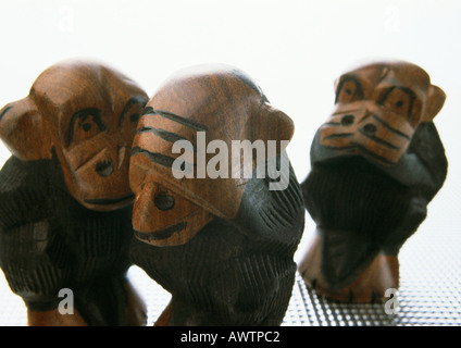 Trois Singes sages, sculpture, close-up Banque D'Images