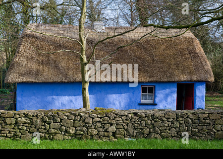 Irish cottage au toit de chaume, comté de Clare, Irlande Banque D'Images