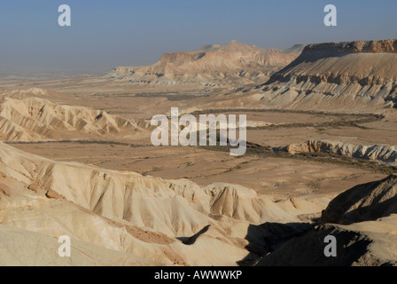 Avis de Ein Avdat ou Ein Ovdat un canyon dans le désert du Néguev d'Israël Banque D'Images