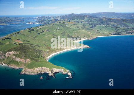 Point de Heyward Kaikai Beach Long Beach et plage d'assassiner le port d'Otago gauche près de Dunedin ile sud Nouvelle Zelande aerial Banque D'Images