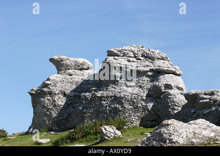 Formations calcaires, Rauks à Langhammar, sur l'île de Fårö, Gotland, Suède Banque D'Images