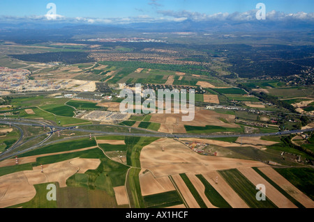 La vaste campagne espagnole vu d'avion plus de Séville, Andalousie, espagne. Banque D'Images