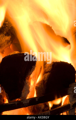 Feu de charbon brûlant dans une hoiusehold âtre, l'Écosse. Banque D'Images