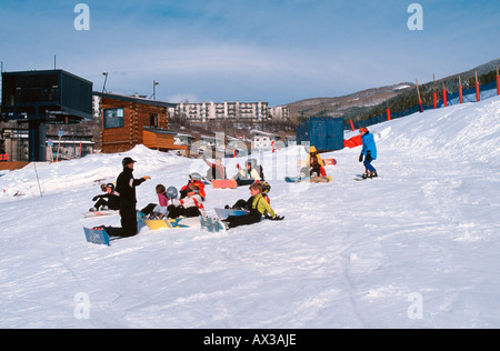 Snowboard leçon de Steamboat Springs, Colorado USA Banque D'Images