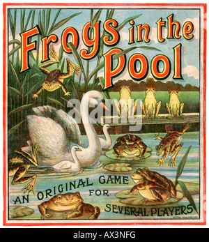 Illustration d'un couvercle de boîte vintage jeu appelé grenouilles dans la piscine Banque D'Images