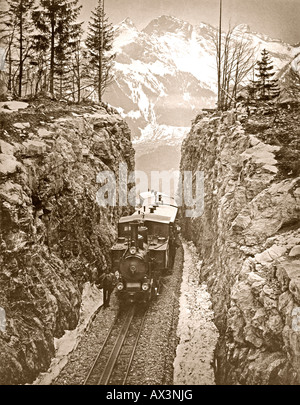 Train à vapeur sur le chemin de fer de montagne Brunigbahn, Suisse, ch. 1900 Banque D'Images