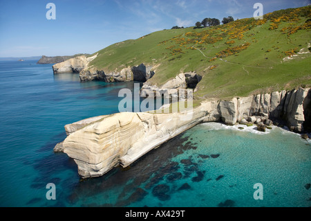 Cliffs à Tunnel Beach Dunedin ile sud Nouvelle Zelande aerial Banque D'Images