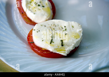 La mozzarella et les tomates sur une plaque Banque D'Images