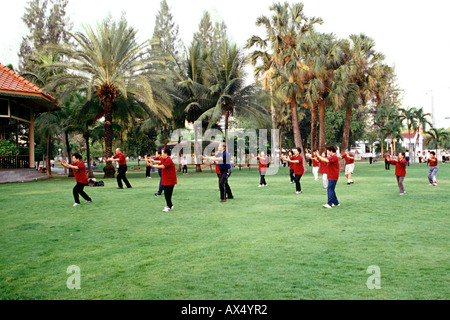 Les sections locales de l'exercice et la pratique du Tai Chi dans le Parc Lumphini à Bangkok en Thaïlande. Banque D'Images