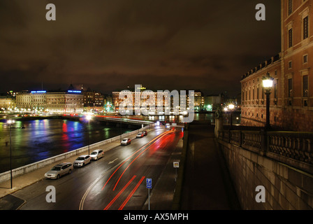 Vue nocturne de Blasieholmen et du Grand Hôtel à Stockholm, Suède, Scandinavie, Europe Banque D'Images