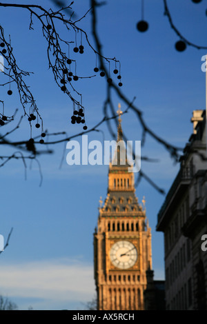 Vue vers le Palais de Westminster, Big Ben en hiver, Londres, Angleterre, Royaume-Uni, Europe Banque D'Images