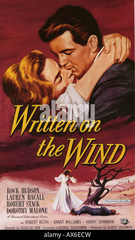 Écrit sur le vent pour l'affiche 1956 U-I film avec Lauren Bacall, Robert Stack, Rock Hudson et Dorothy Malone Banque D'Images
