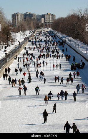 Skaters venez profiter d'une journée sur le Canal Rideau d'Ottawa, la plus grande patinoire Banque D'Images