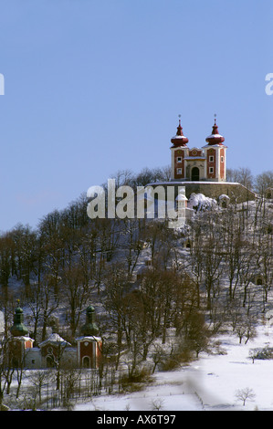 Ville historique de Banska Stiavnica, Calvaire Kalvaria Eglise en journée d'hiver Banque D'Images