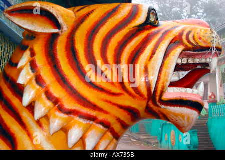 Statue de Tiger guards entrée de Maison Nat à la base du mont Popa Myanmar Birmanie Banque D'Images