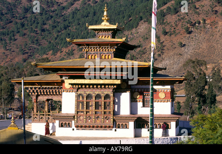 Bhoutan Punakha Dzong détail du toit du monastère Banque D'Images
