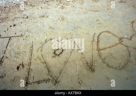 Je vous aime à la plage Banque D'Images