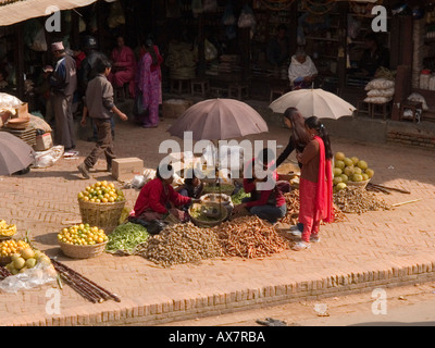 Les vendeurs de fruits sur une rue de Mangal Bazar Patan Vallée de Katmandou Himalaya Népal Asie Banque D'Images