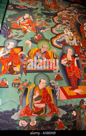 Trashi Chhoe Dzong du Bhoutan Thimphu Antiq peinture murale Banque D'Images