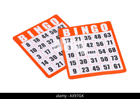 Les cartes de bingo découper sur fond blanc Banque D'Images