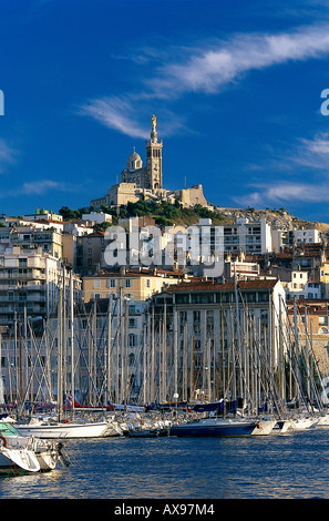 Notre-Dame de la Garde, Vieux Port, Marseille, Bouches-du-Rhône, Provence, France Banque D'Images
