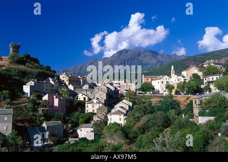 Village, tour de guet, Nonza, Cap Corse, Corse, France Banque D'Images