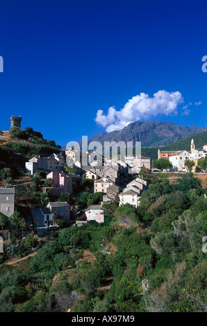 Village, tour de guet, Nonza, Cap Corse, Corse, France Banque D'Images
