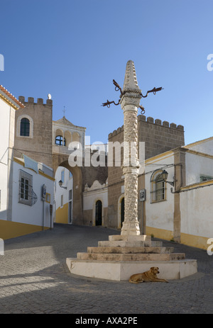 Au Portugal, l'Alentejo district, le style manuélin pilori à Elvas Banque D'Images