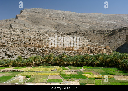 La partie abandonnée du village Ghool au début de Wadi Nakhr et Wadi Ghool en Oman. Banque D'Images