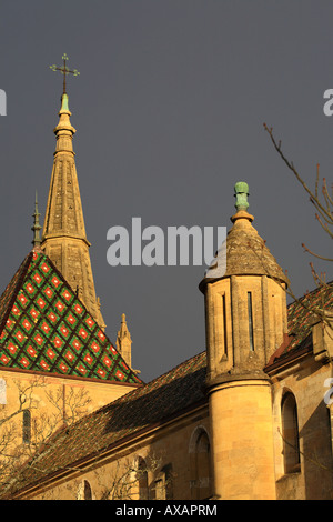 Collégiale de Neuchâtel au coucher du soleil Banque D'Images